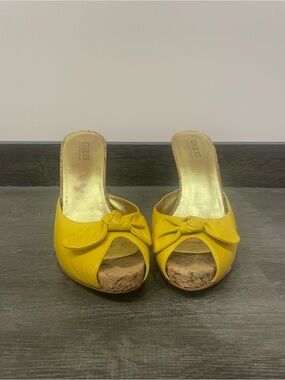 GUESS Yellow Open-Toe Slide Mules with Knot Detail